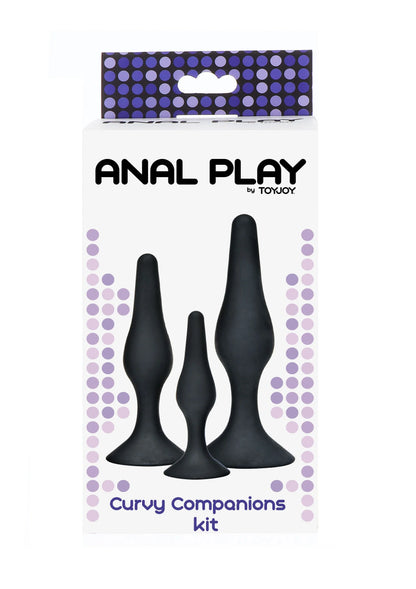 Doos met ANAL PLAY by ToyJoy Curvy Companions kit en silhouet van drie pluggen