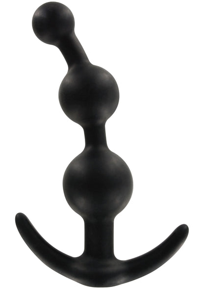 Zwarte anale plug in close-up met drie bollen en gebogen voet