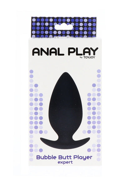 Doos voor ToyJoy anale buttplug met afbeelding en tekst 'Bubble Butt Player expert'.