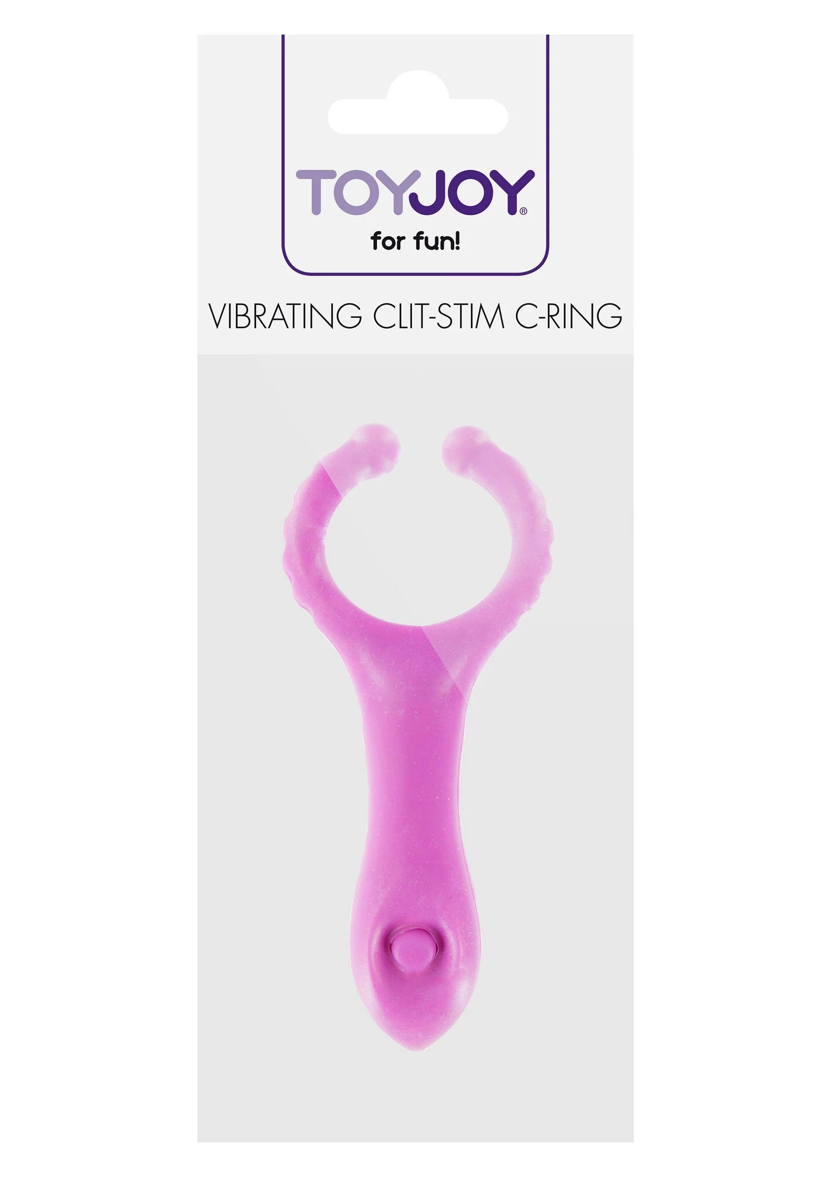ToyJoy productverpakking: vibrerende clitstim C-ring in roze/paars