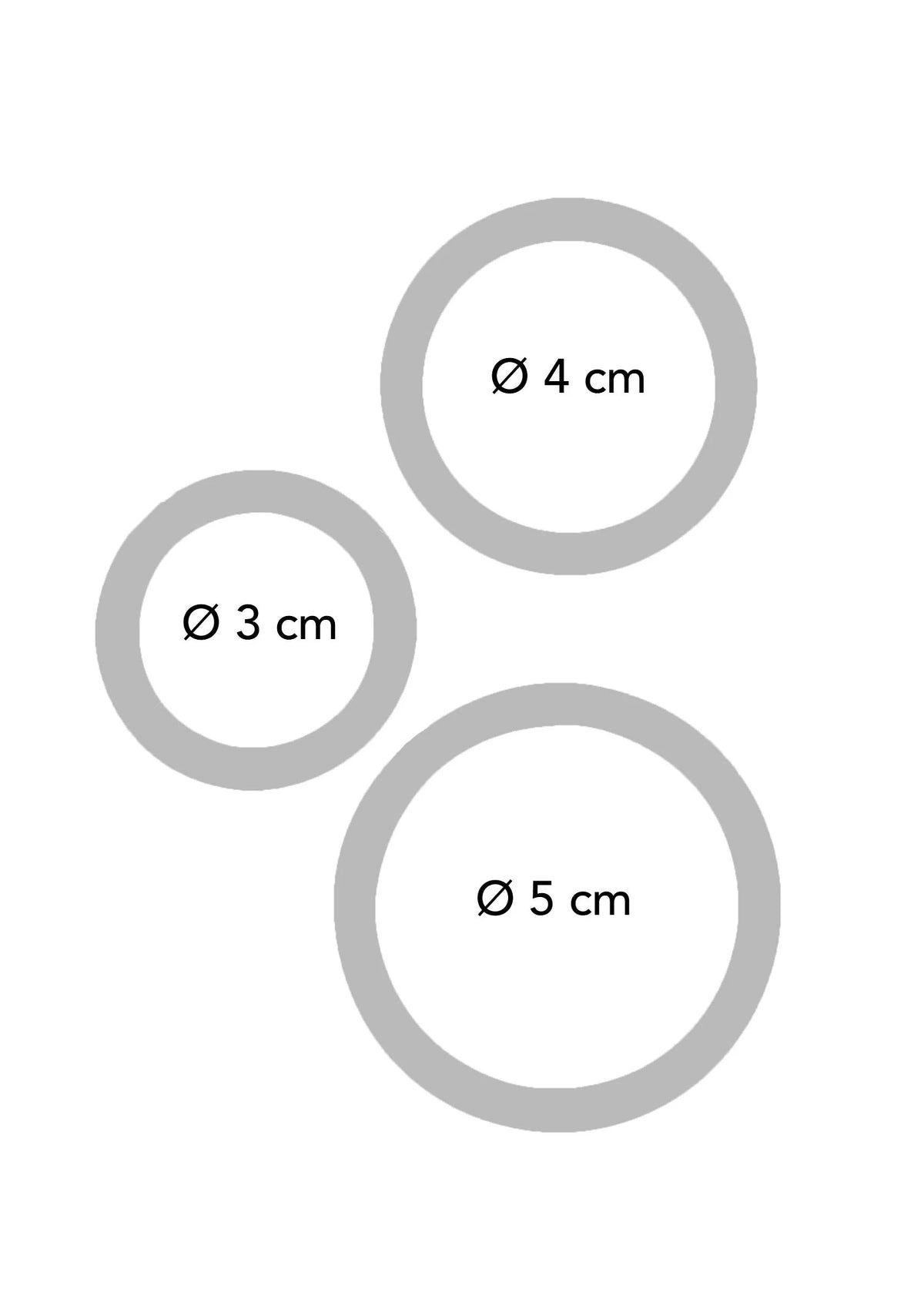 Ringenset met maten: Ø3 cm, Ø4 cm en Ø5 cm