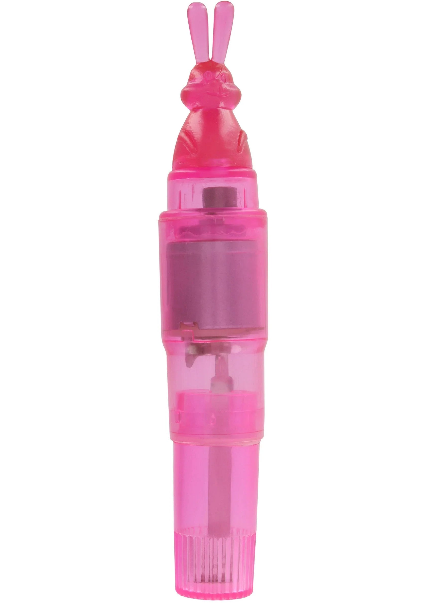 Roze konijn-stimulator met transparante onderdelen en konijnvormig opzetstuk bovenaan