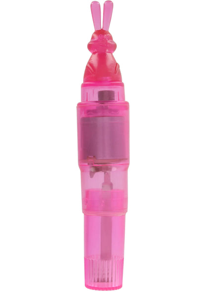 Roze konijn-stimulator met transparante onderdelen en konijnvormig opzetstuk bovenaan