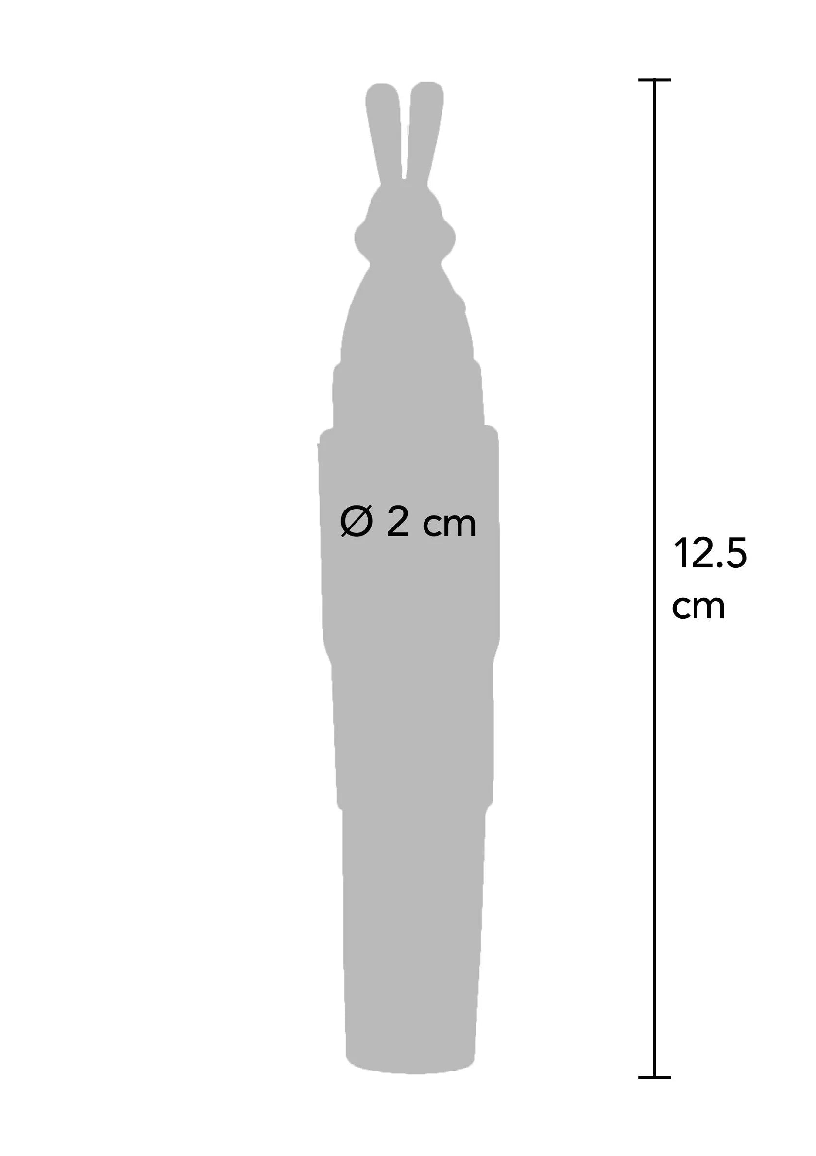 Afmetingen: roze konijn-stimulator, Ø 2 cm en 12,5 cm lengte