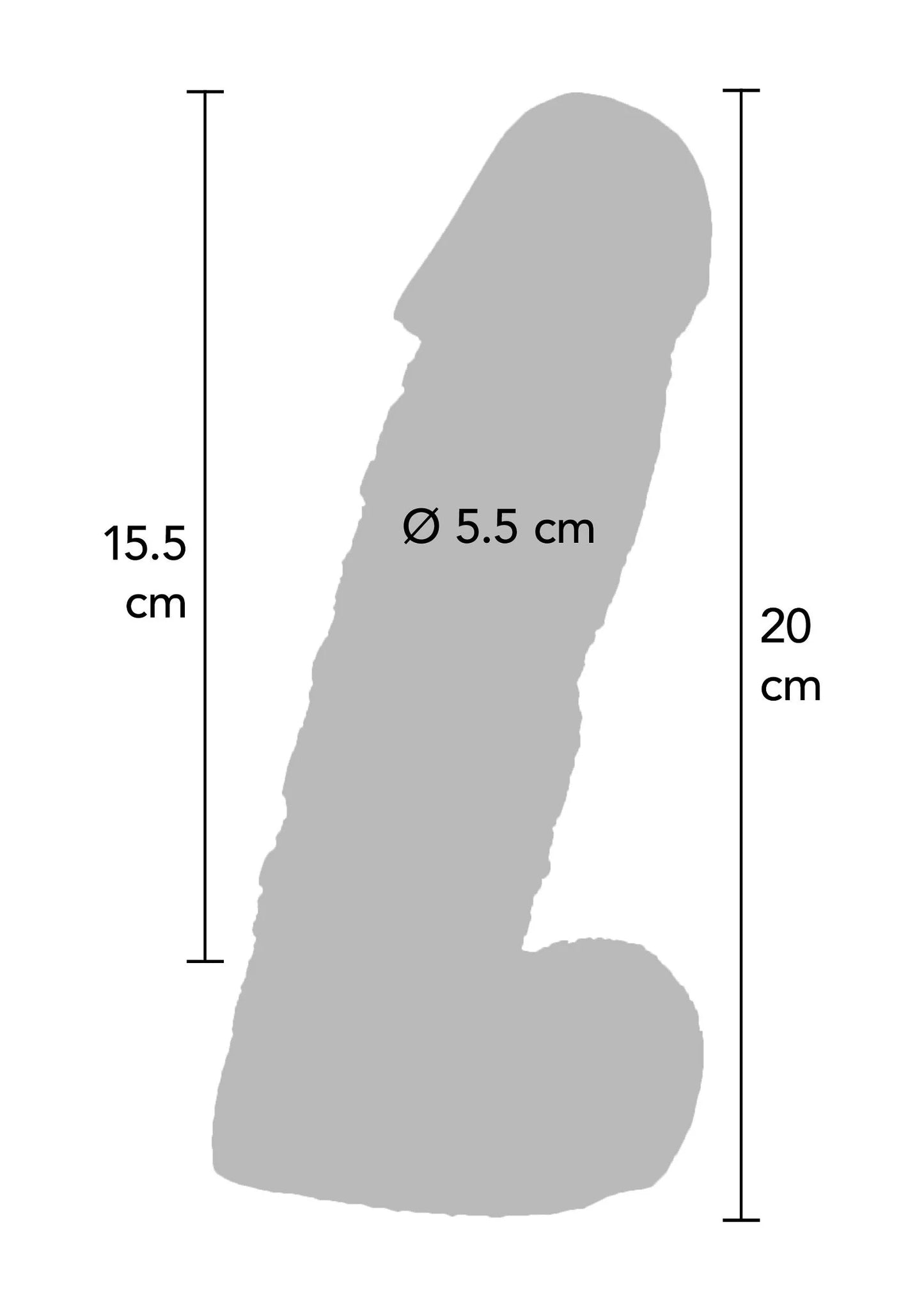 Maataanduiding van dong: 20 cm lengte en Ø 5,5 cm kop, silhouet