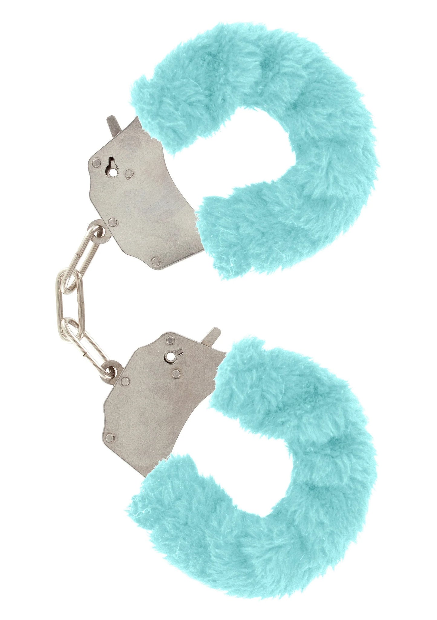 Fluffy bontboeien met metalen ketting, aqua pluche, verstelbaar met pinbevestiging.