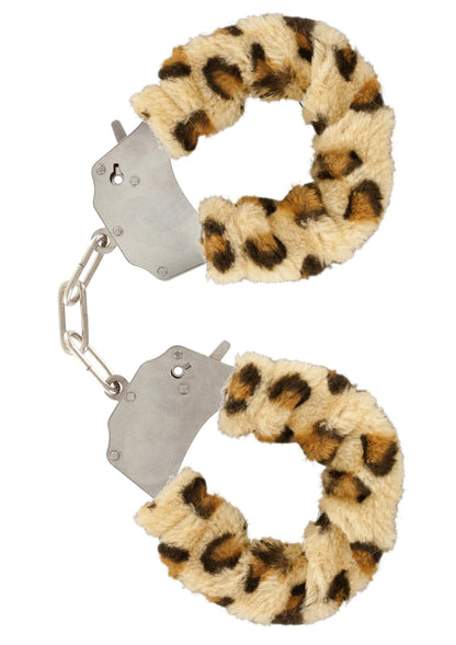 ToyJoy bont cuff set met luipaard/tijger print, metalen kettinkjes en sleutelsluiting