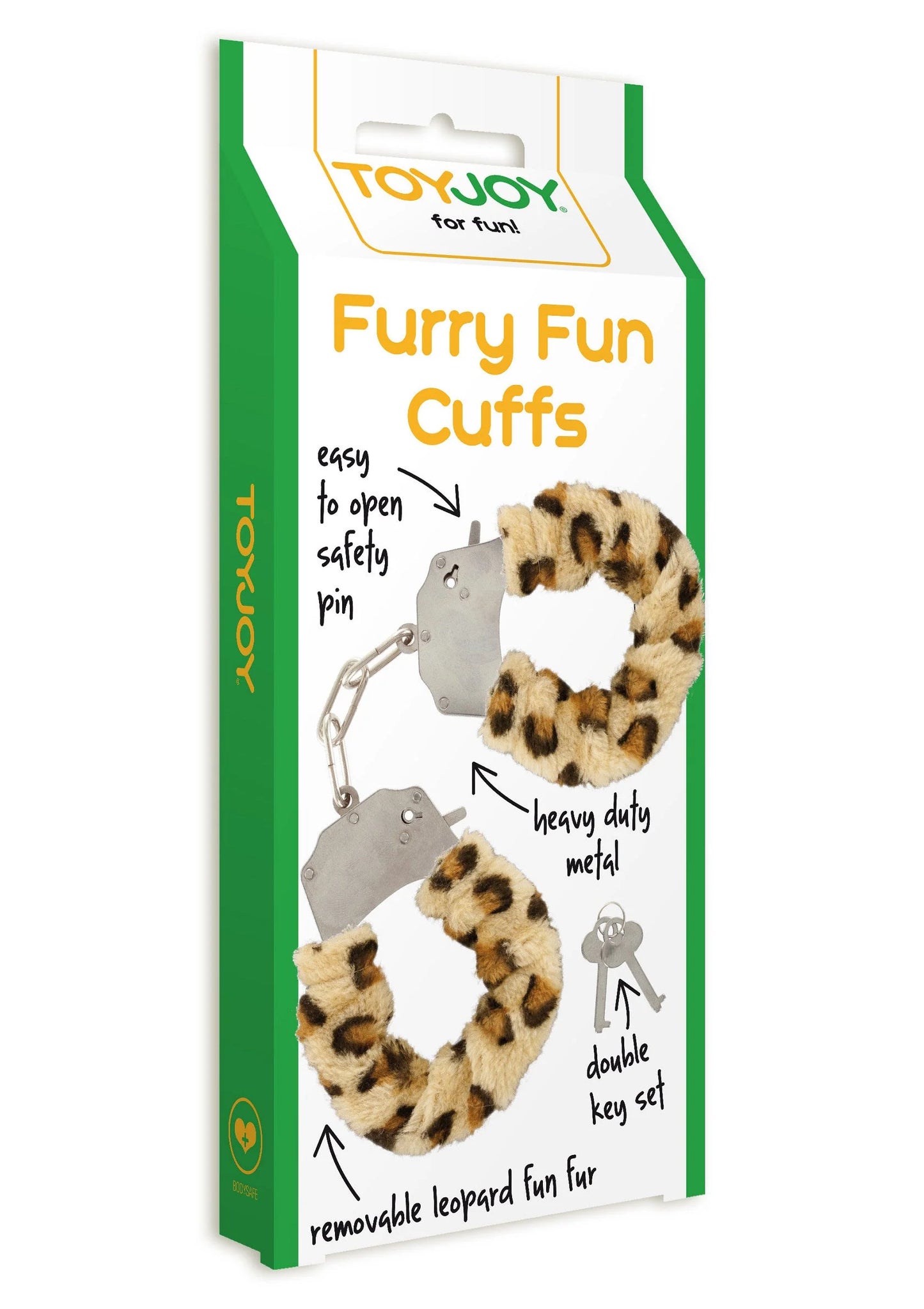 ToyJoy bont cuff set met luipaard/tijger print, metalen kettinkjes en sleutelsluiting