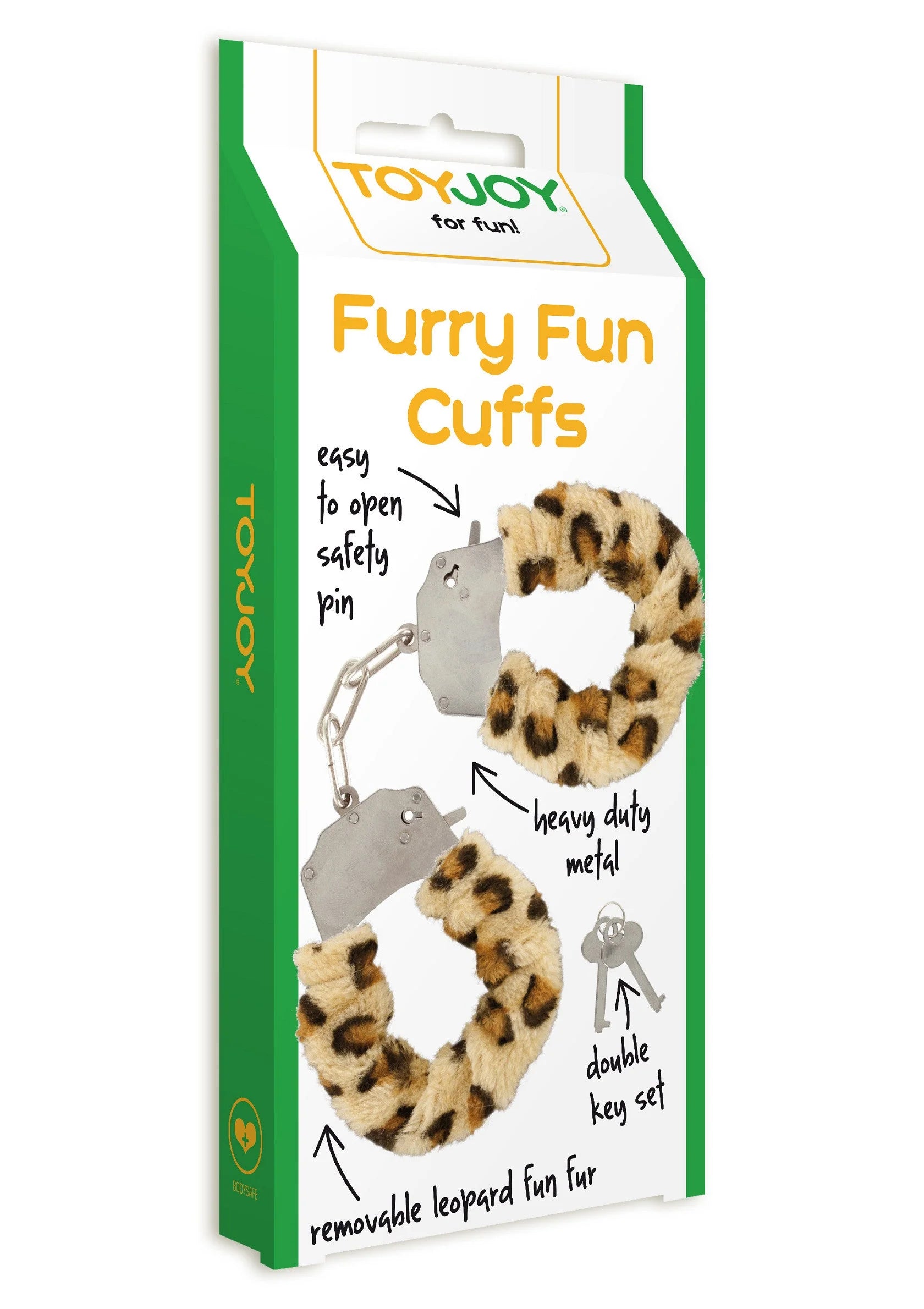 ToyJoy bont cuff set met luipaard/tijger print, metalen kettinkjes en sleutelsluiting