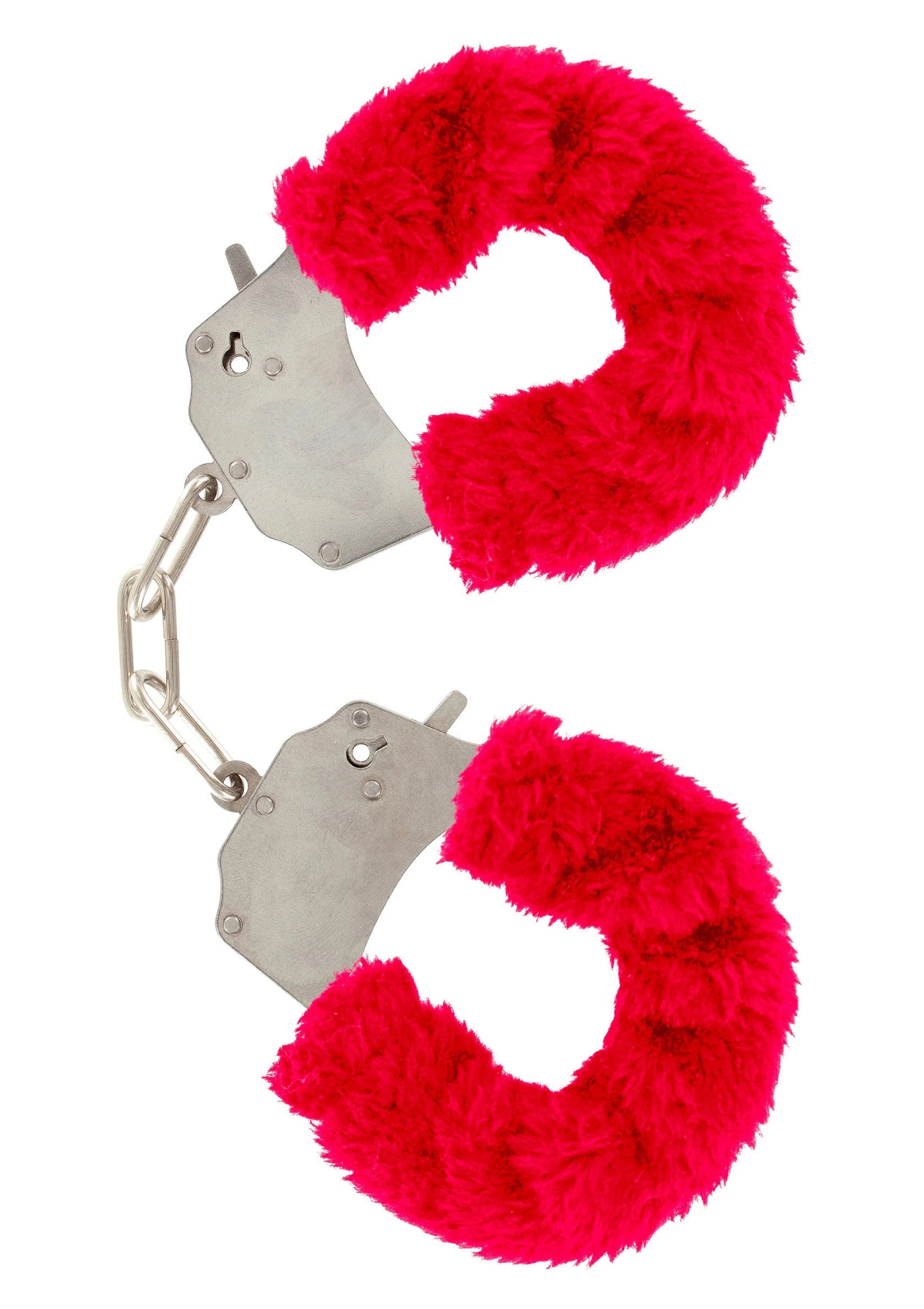 ToyJoy bont cuff set met felroze pluizige vulling, metalen kettinkjes en sleutelsluiting