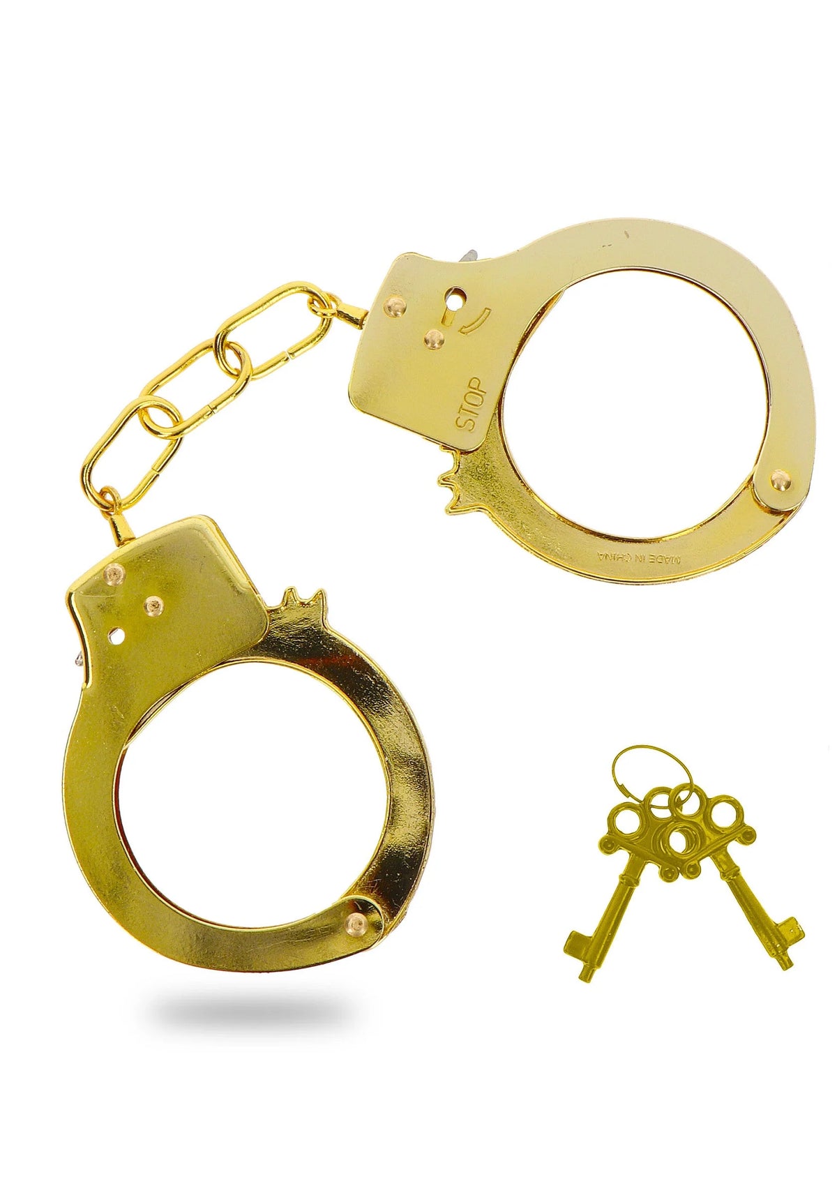 Gouden metalen handboeien met ketting en sleutels