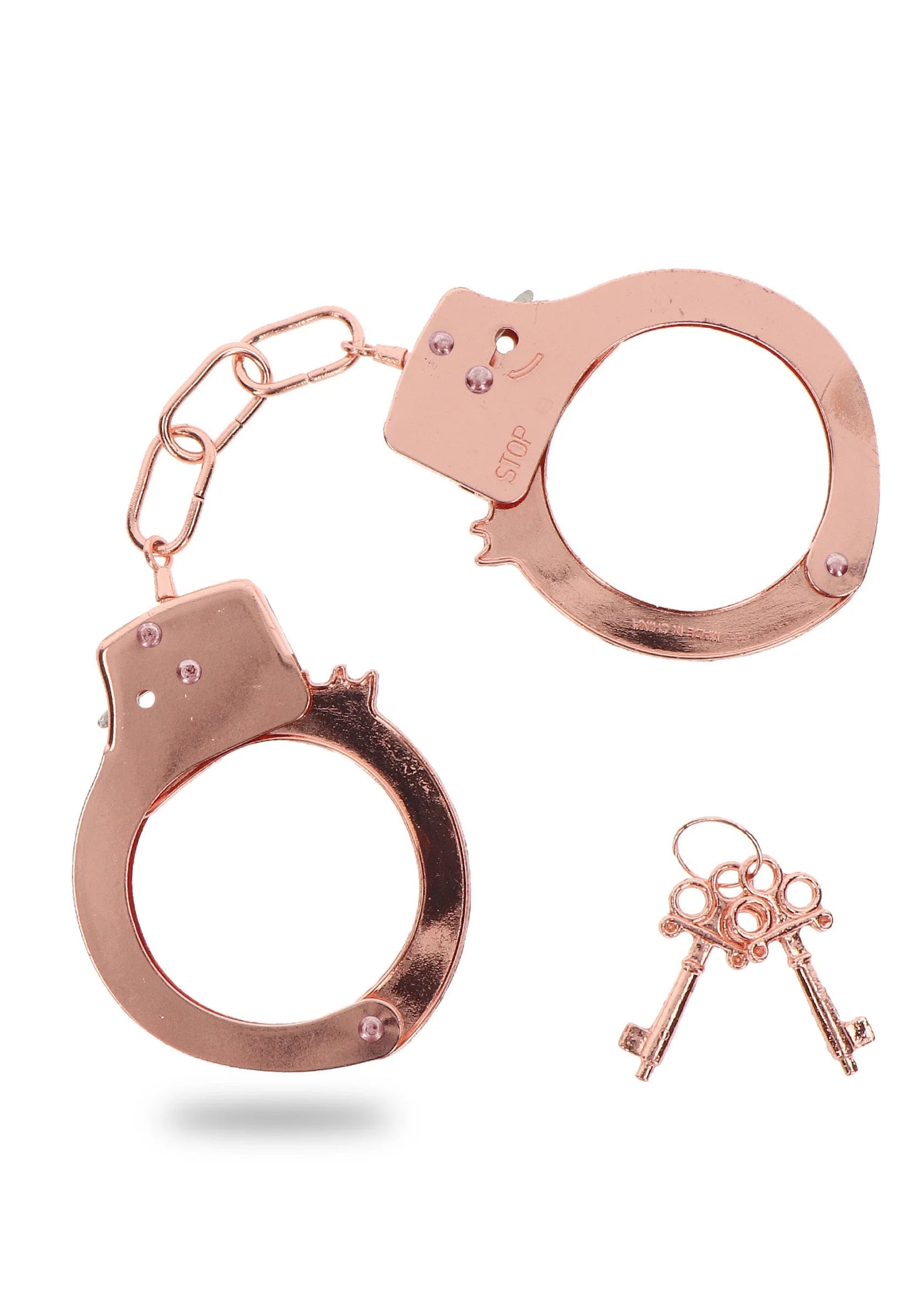 Roségouden metalen handboeien met ketting en sleutels