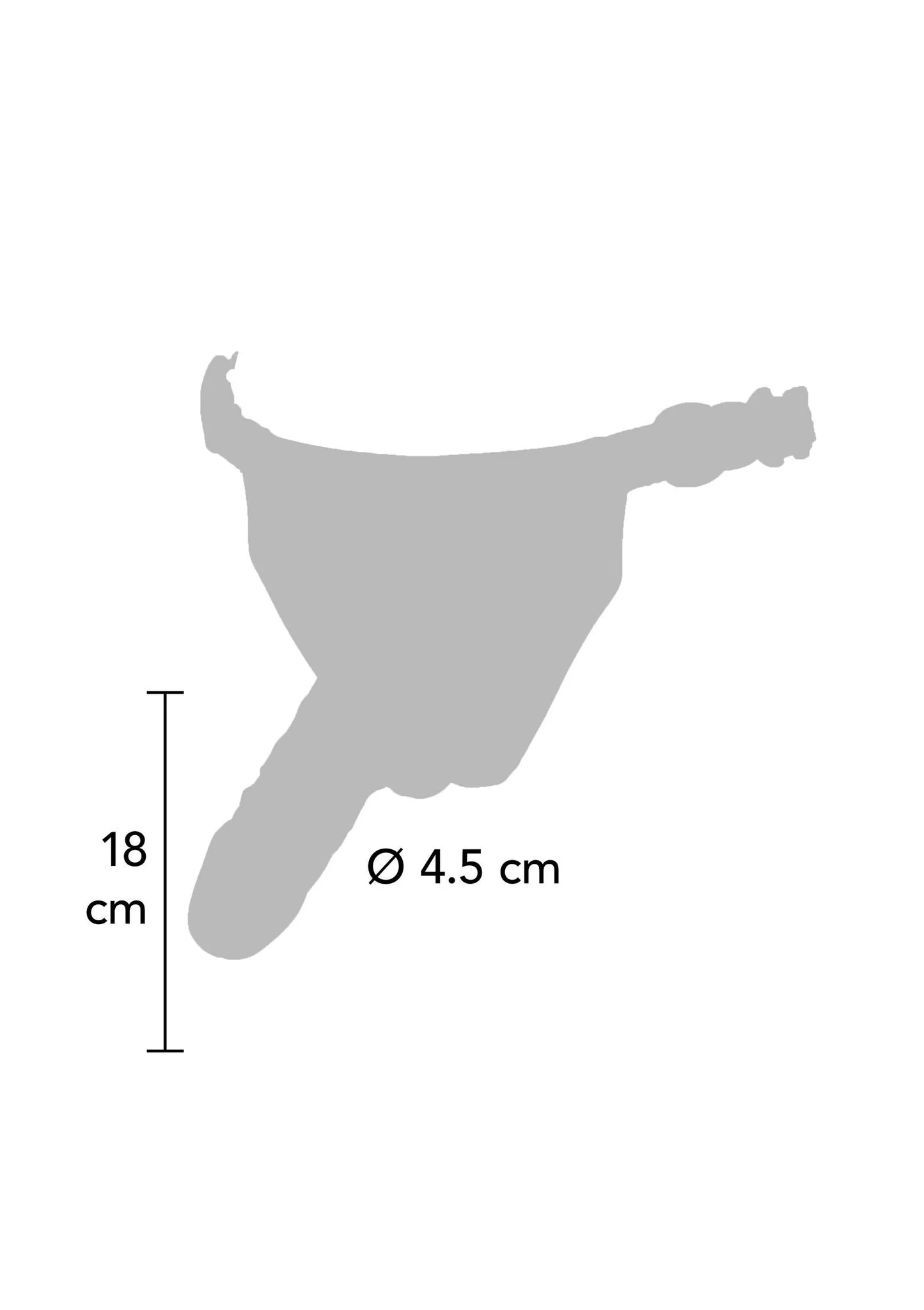Silhouet van strap-on met maat 18 cm en Ø 4,5 cm