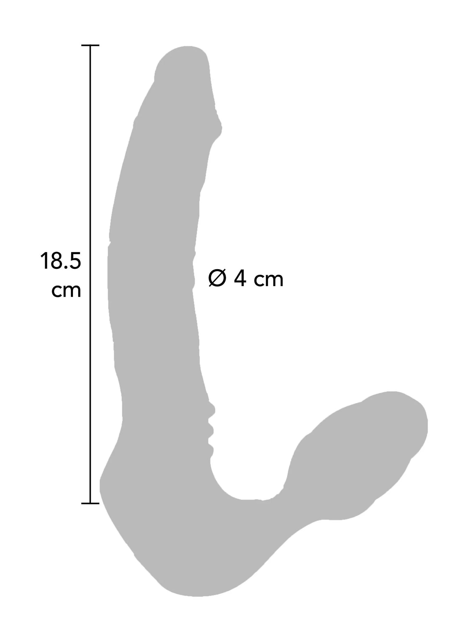 Afmetingenschets van vibrator: Ø4 cm en lengte 18,5 cm