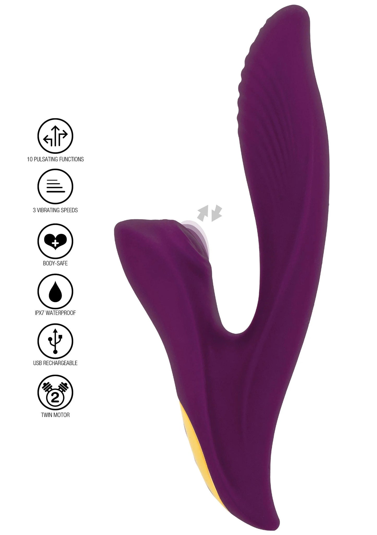 Paarse V-vormige vibrator met twee uiteinden en reliëfstructuur