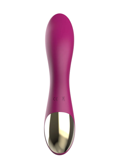 Paars vibrator met taps toelopende top en glanzende metalen onderkant