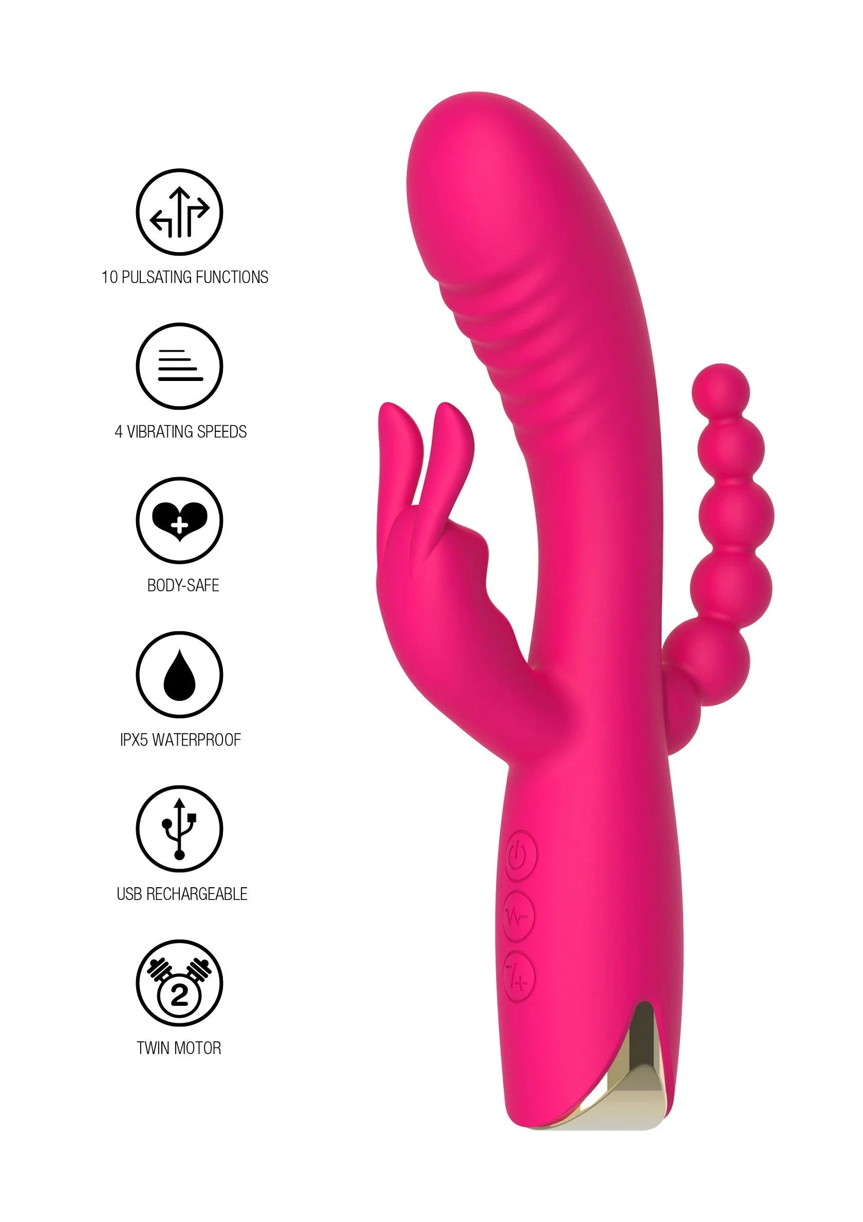 Roze vibrator met 10 functies, 4 snelheden, IPX5 waterdicht en USB oplaadbaar