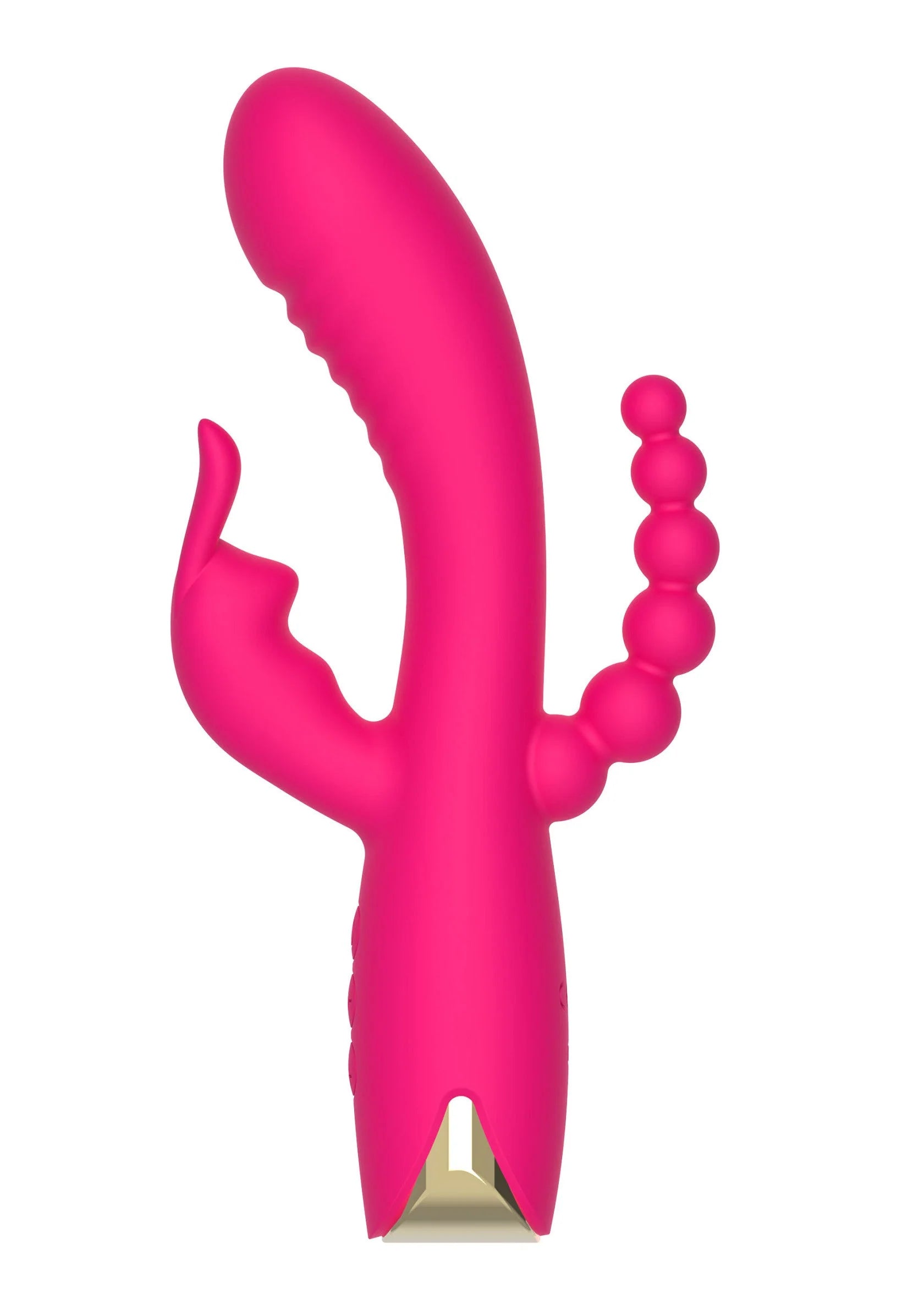 Roze ToyJoy triple vibrator met U-stand en drie ronde bolletjes aan de achterkant
