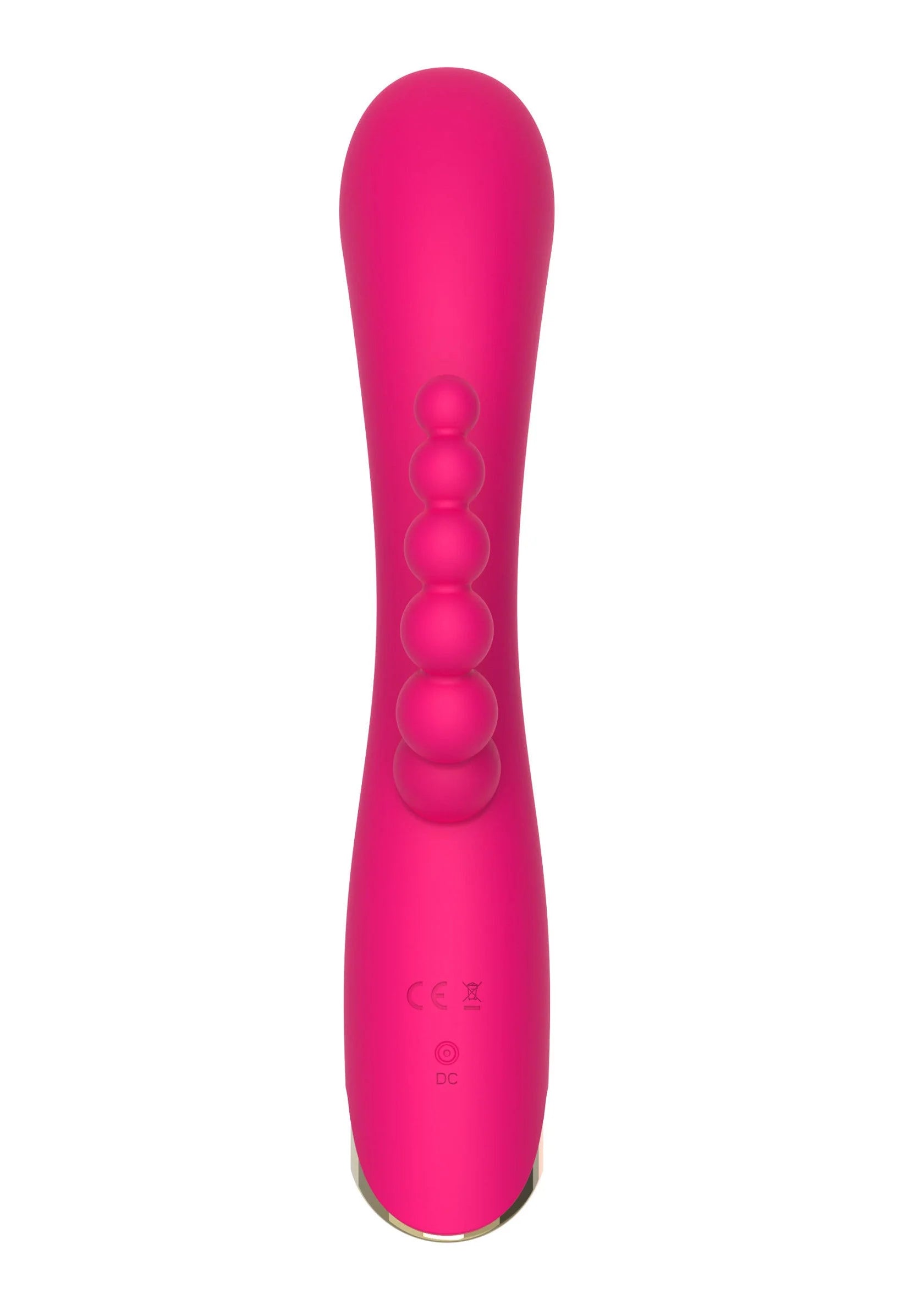Roze ToyJoy triple vibrator rechtop, met drie bolletjes en platte onderkant