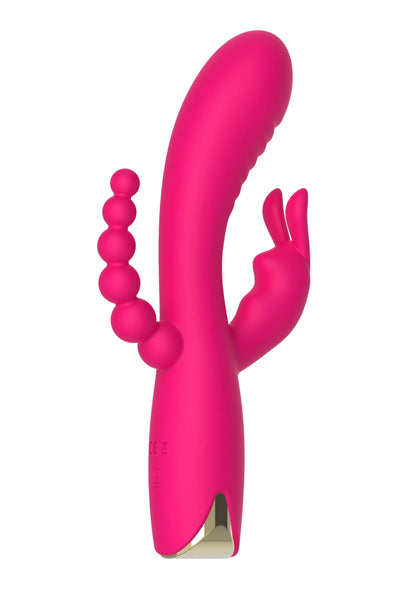 Roze ToyJoy triple vibrator met handvormige opening en drie bolletjes aan één arm