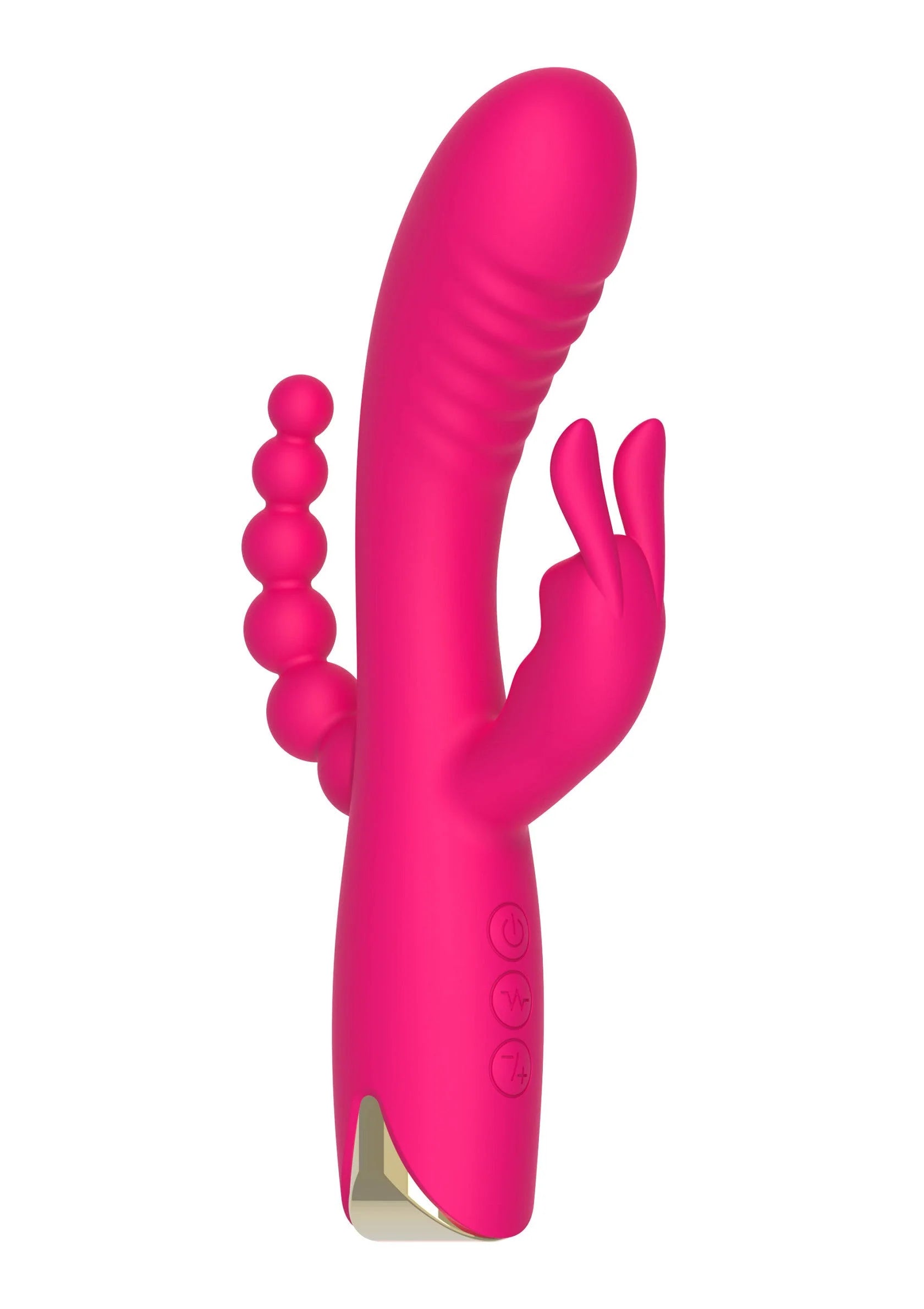 Roze ToyJoy triple vibrator van zijkant met drie bolletjes en afgeronde kop