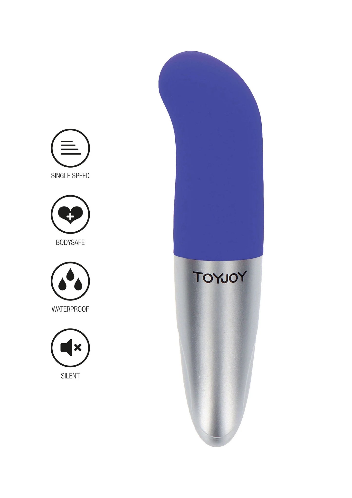 Paarse G-spot vibrator met zilveren onderkant, label ToyJoy