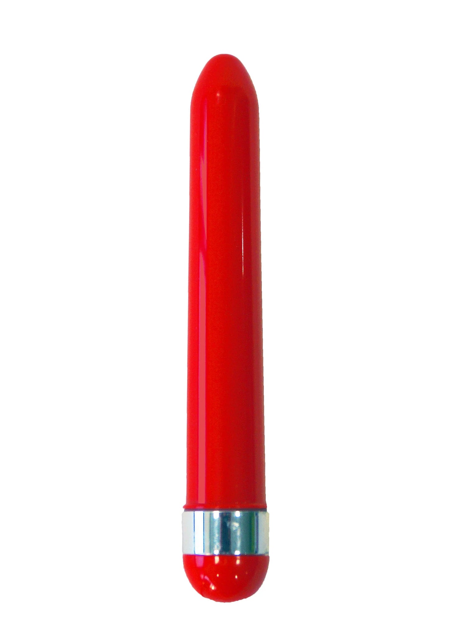 Rode lange cilinder met glanzende afwerking, als speelse vibrator.