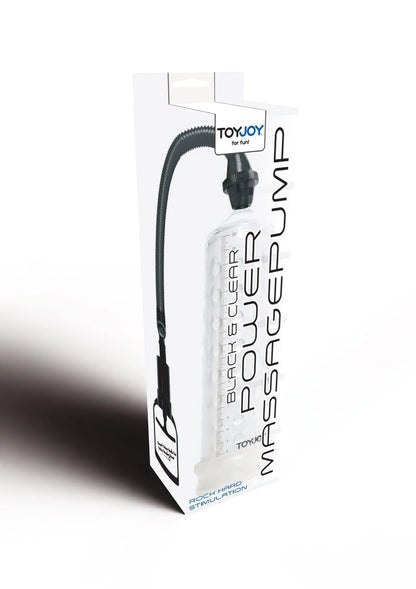 ToyJoy Manpower massagepomp met mouw in verpakking, transparante cilinder en slang