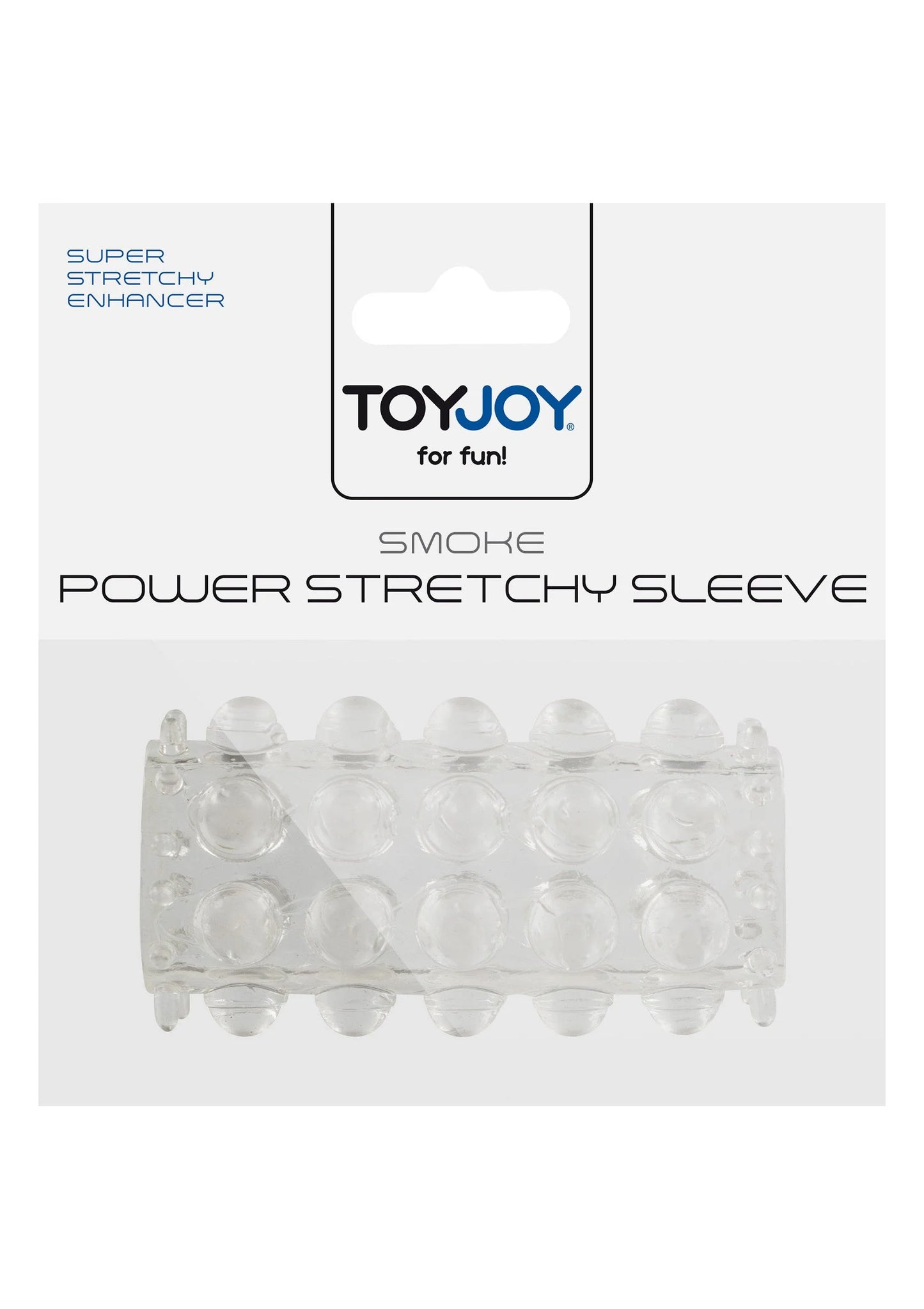 Rekbare sleeve met noppen, doorzichtig op verpakking ToyJoy Smoke
