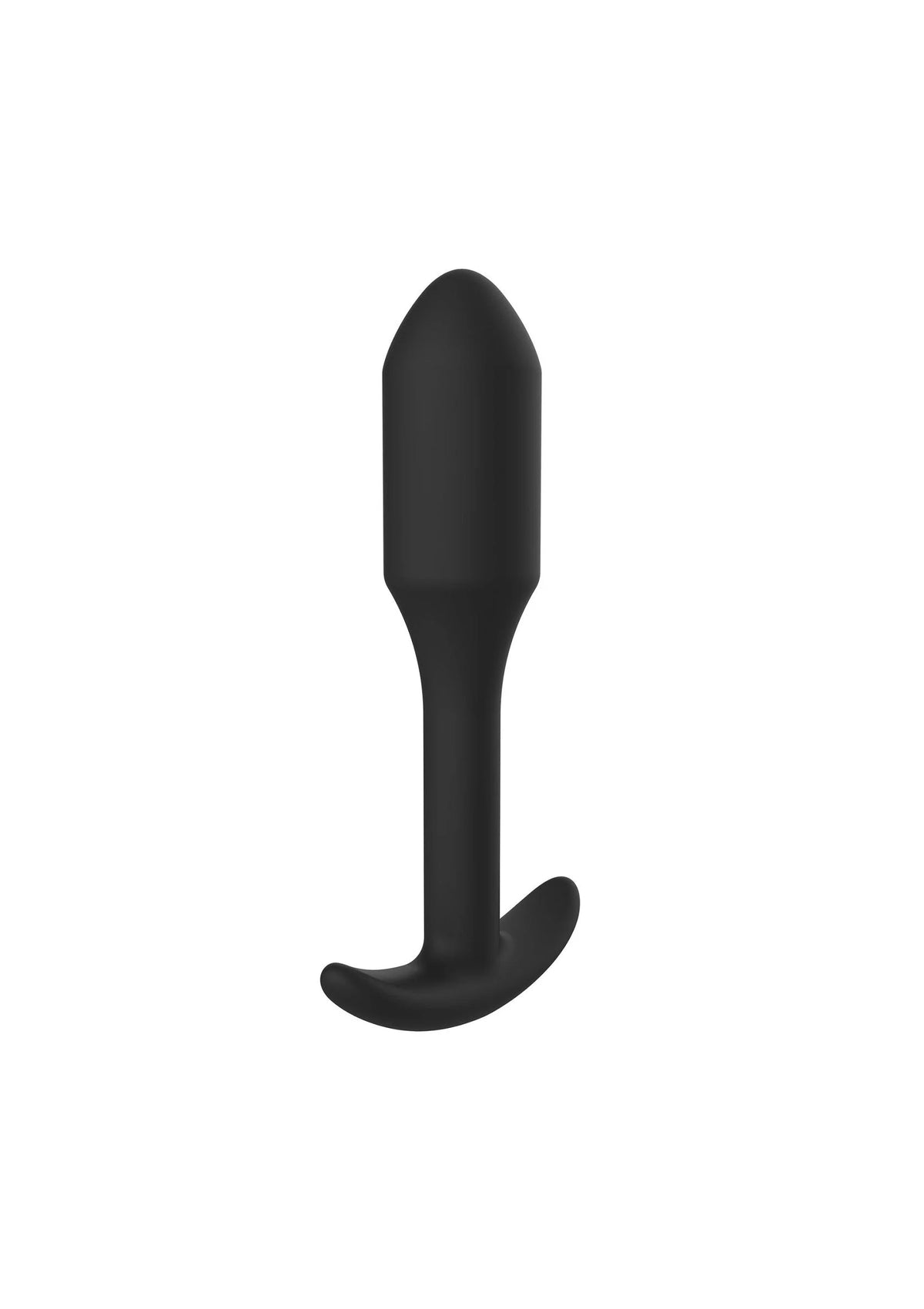 Zwarte gladde anale plug met dunne steel en ronde voetflens