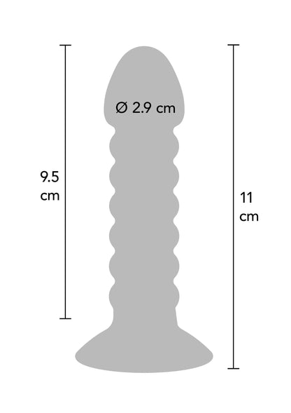 Afmetingen van zwarte anale plug: Ø 2,9 cm, lengte 9,5–11 cm