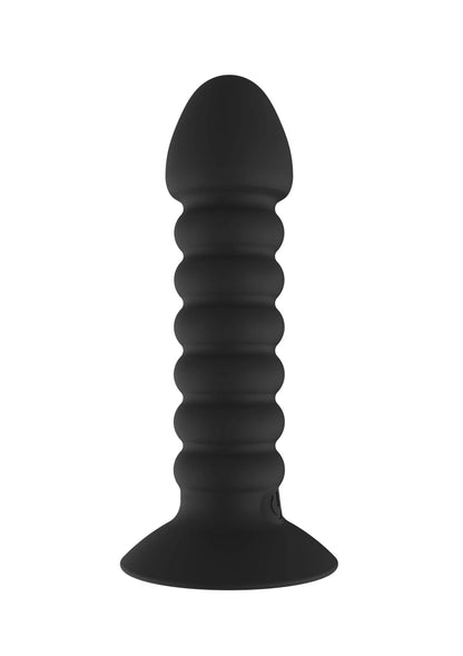 Zwarte vibrerende anale plug met afgeronde top en brede voet