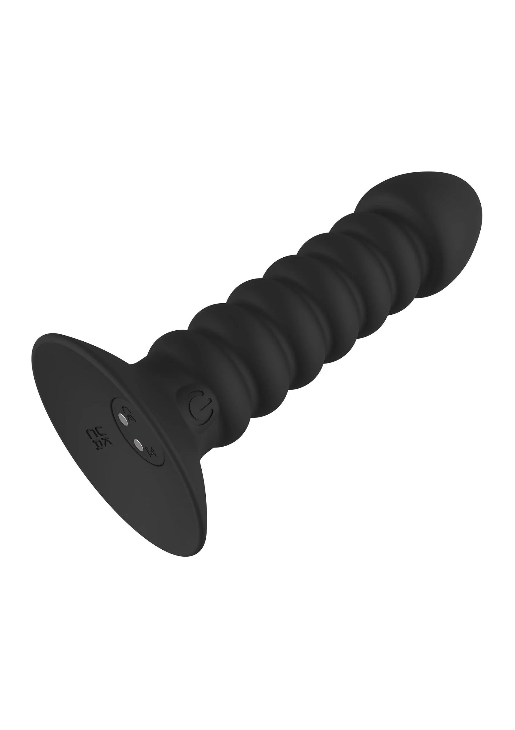Zwarte anale plug met ronde voet en subtiele knoppen/print op basis
