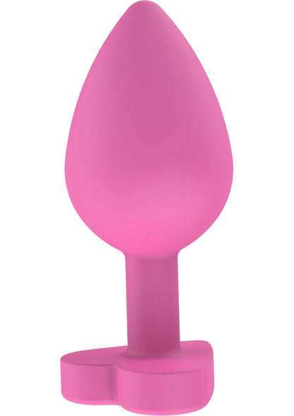 Roze buttplug met druppelvormige punt en platte voetbasis