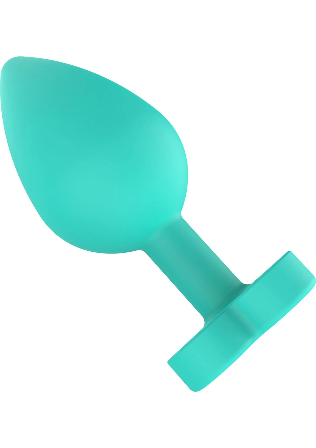 Buttplug van teal met druppelvormig uiteinde en smalle steel, zonder zichtbare basisvorm