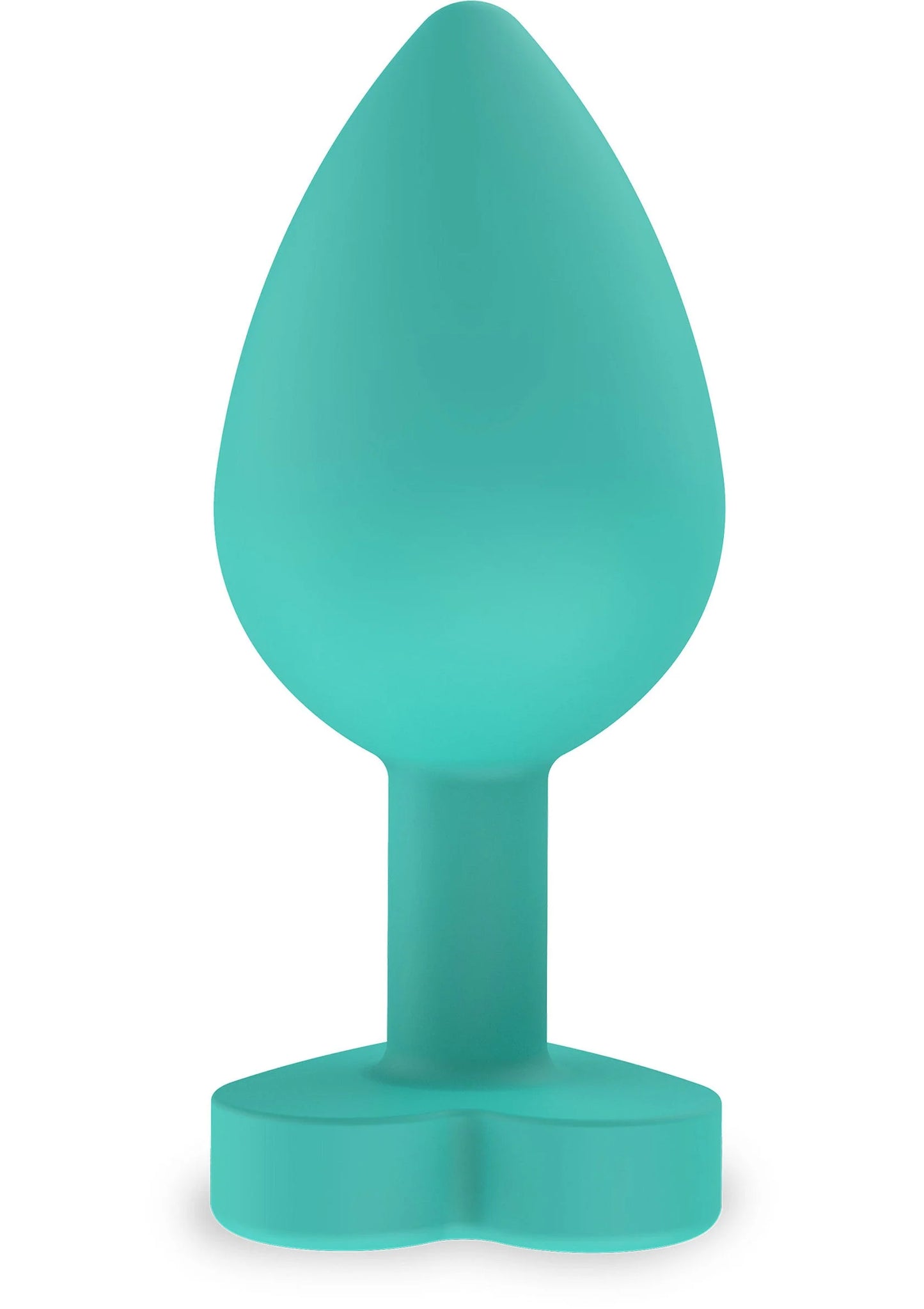 Buttplug van teal met druppelvormig uiteinde en ronde brede basis