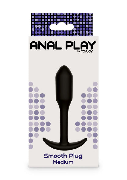 ANAL PLAY by TOYJOY verpakking: Smooth Plug Medium, met afbeelding van zwarte plug.