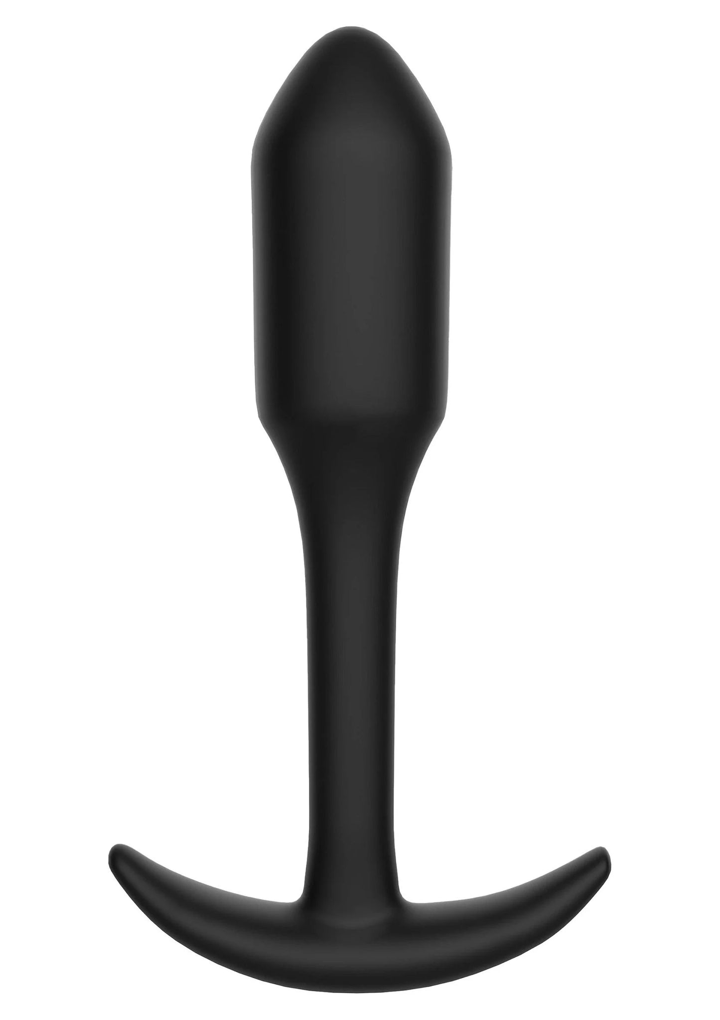 Zwarte anale plug met afgeronde flens en lange taps toelopende steel