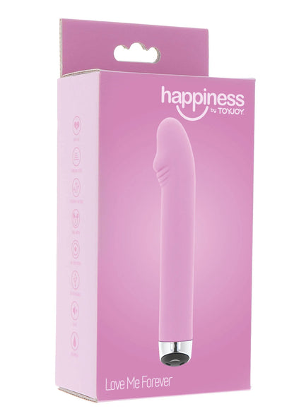 Roze ToyJoy happiness doos met vibratorafbeelding en LoveMeForever onderopdruk
