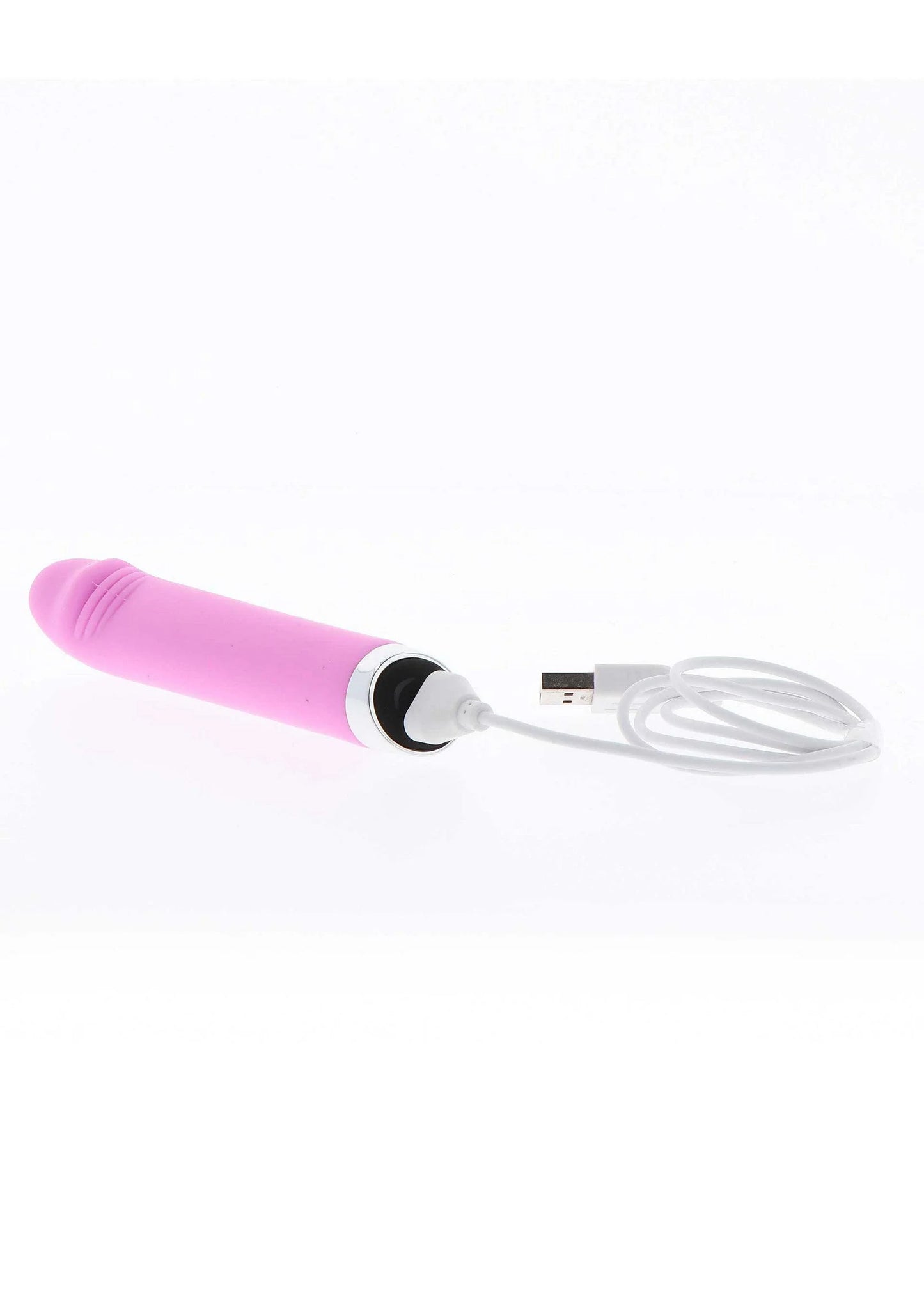 Roze vibrator met aansluitkabel en ronde motorzijde, ovale kop
