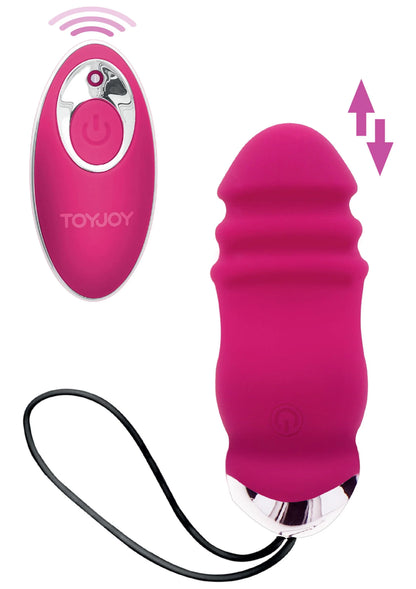 Afstandsbediening en roze siliconen vibrator met geribbelde structuur en zwart koord