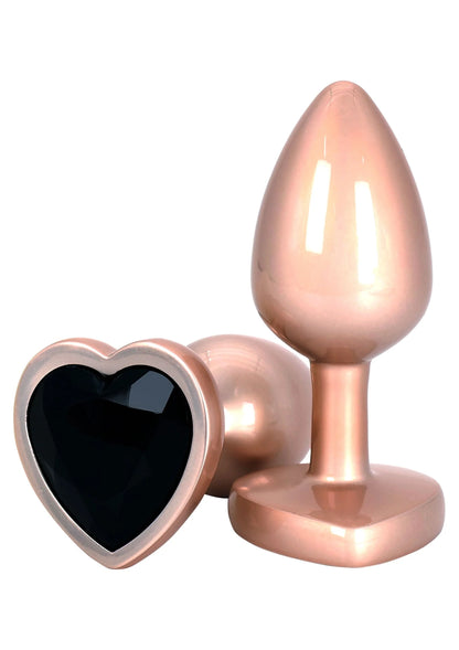 Gouden buttplugset met druppelplug en hartvormige voorkant met zwarte steen