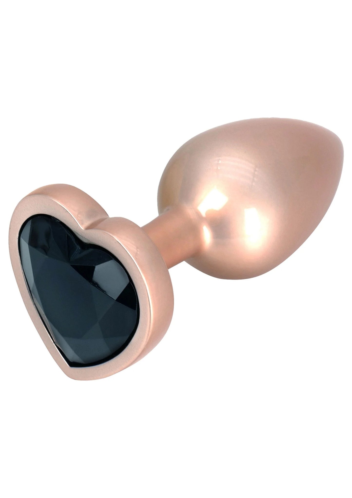 Gouden buttplug met hartvormige voorkant en zwarte glanzende steen