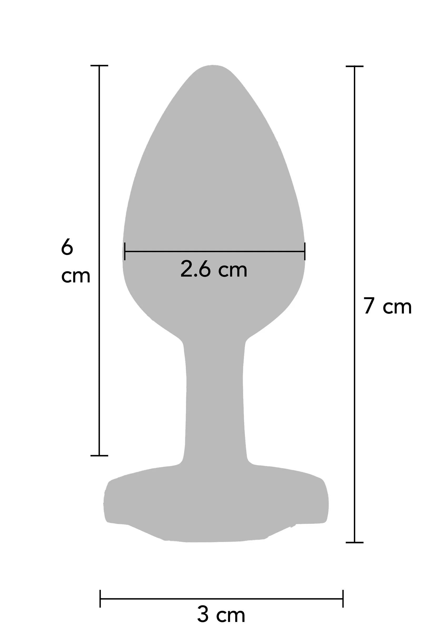 Afbeelding met afmetingen: buttplug, 6 cm hoog en 3 cm breed