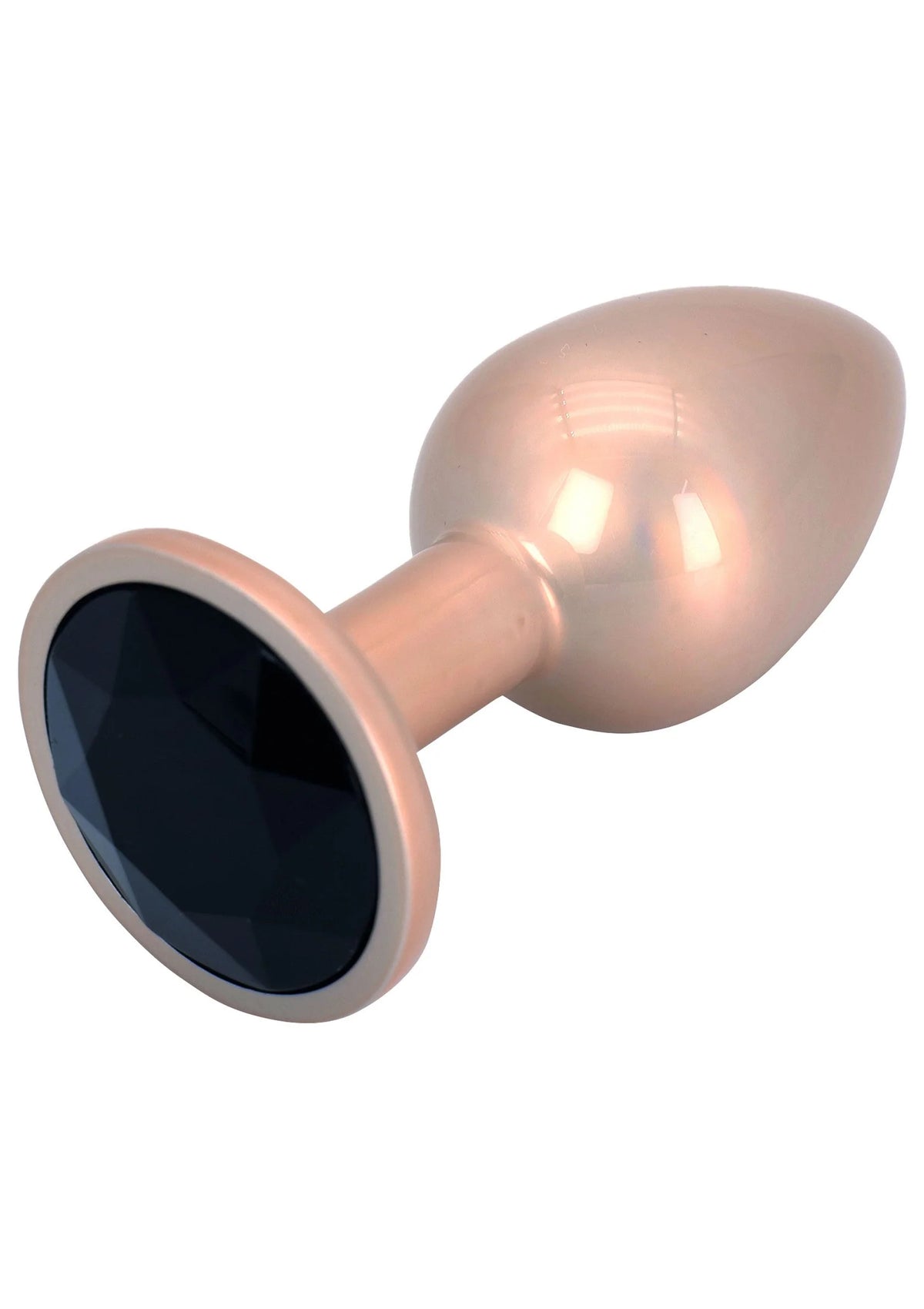 Paarse buttplug met ronde voorkant met donker kristal en afgeronde voet