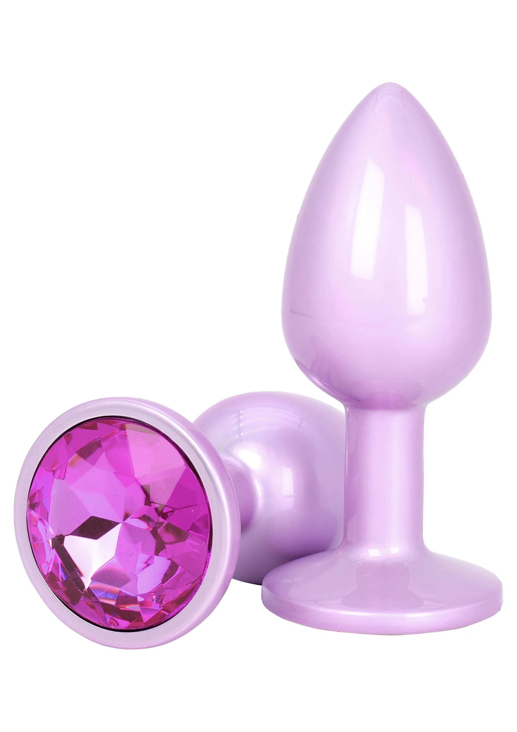 Roze/lila anale plug met glinsterende roze facet-ring en brede voet