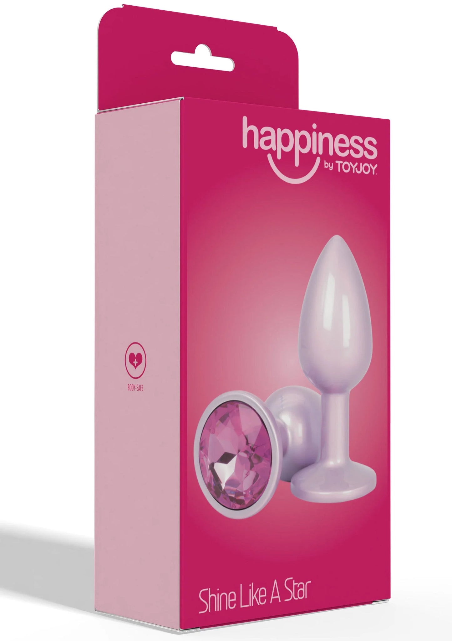 Roze verpakking van Happiness by ToyJoy met anale plug afbeelding en roze glanssteen