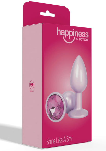 Verpakkingsdoos van happiness buttplug met roze druppelvormige plug en kristalinzet