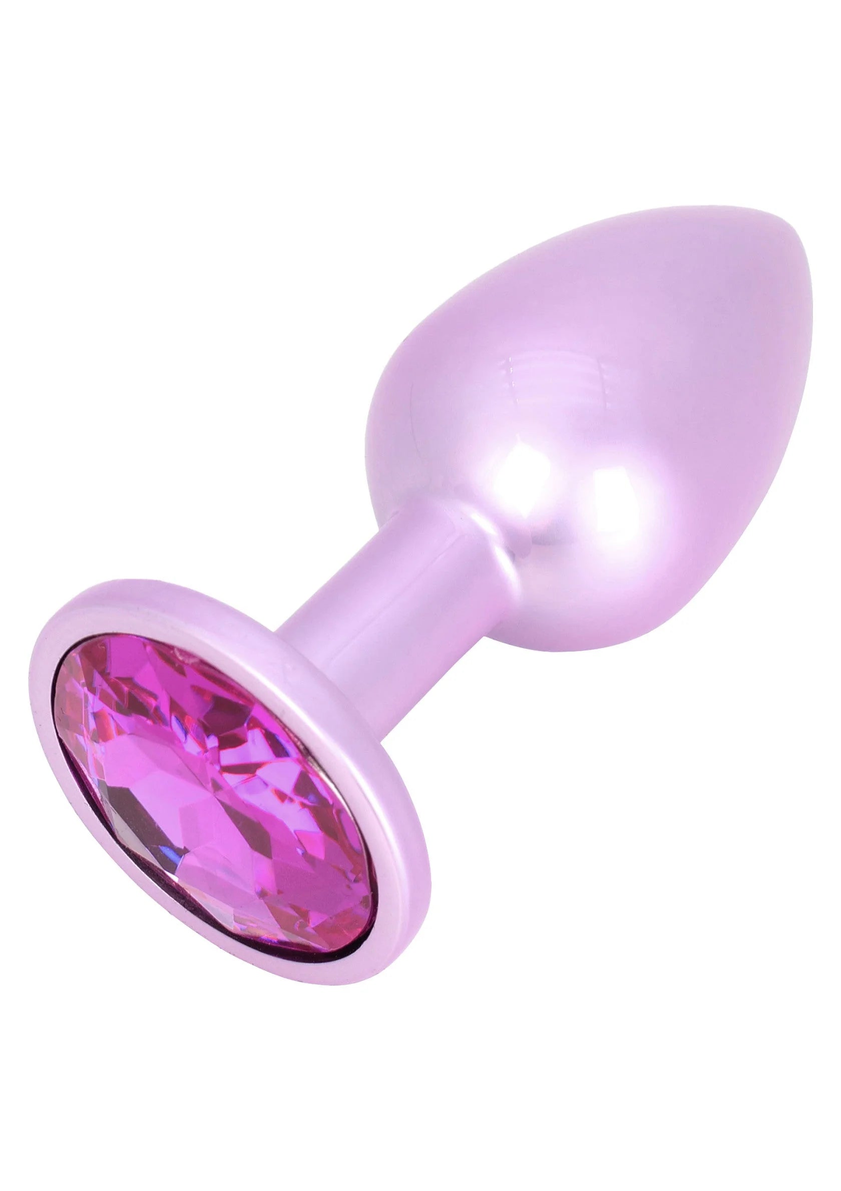 Lila anale plug met ronde roze facetkop en brede voet