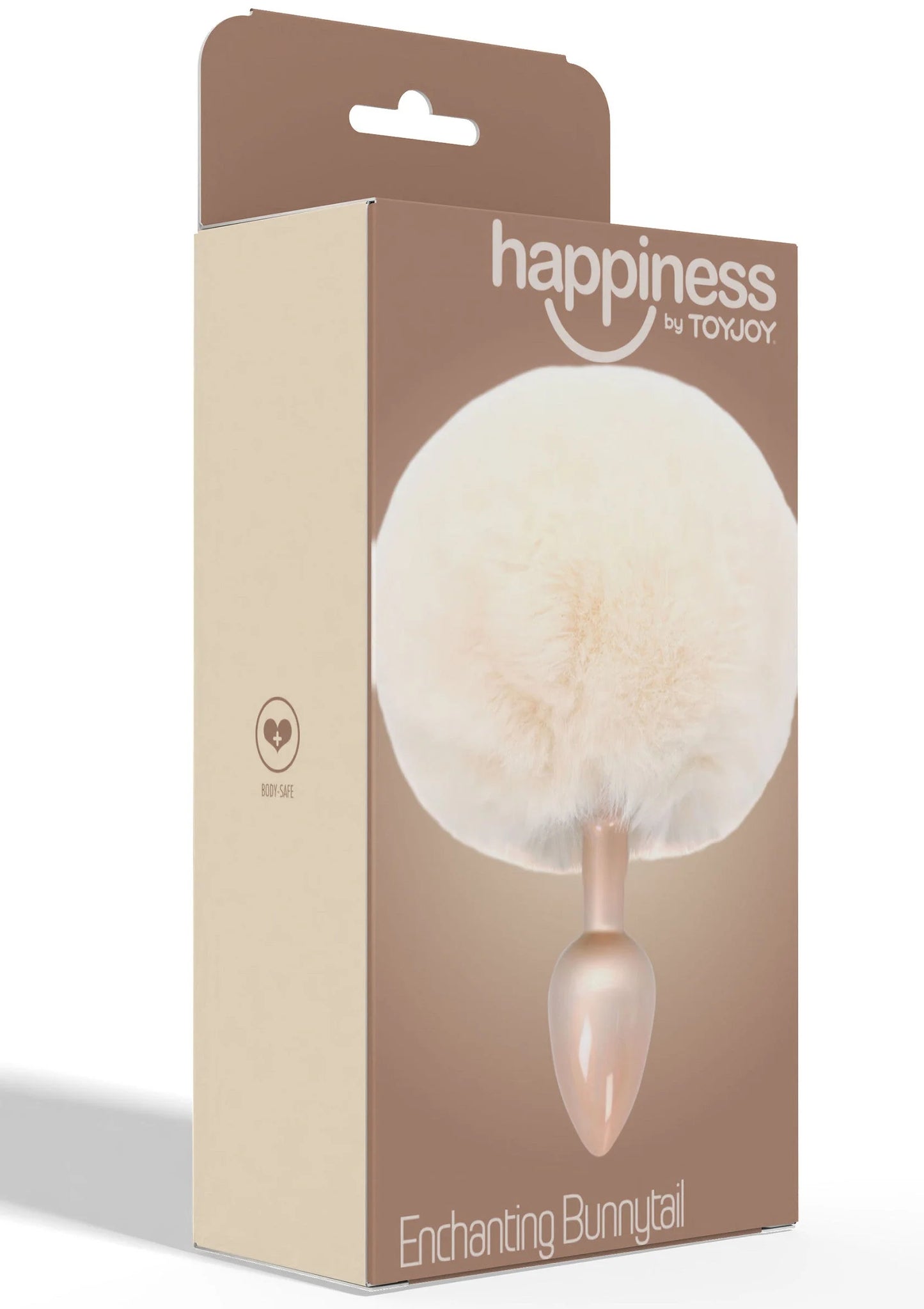 Buttplug met konijnenstaartvacht, witte/room pluizige staart en glanzend room inzetstuk.
